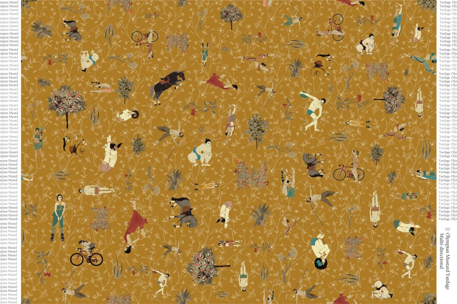 Olympian print, mustard yardage