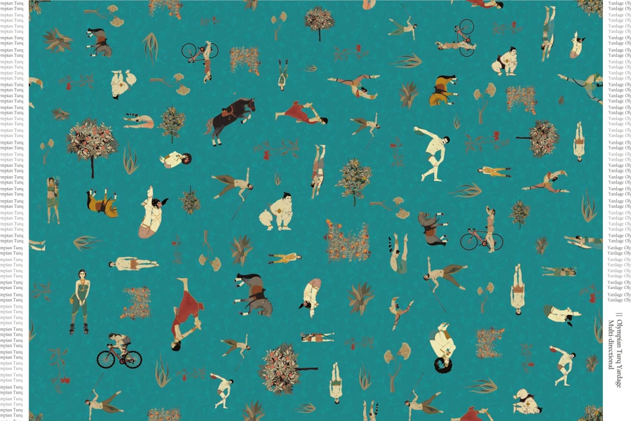 Olympian print, turquoise yardage