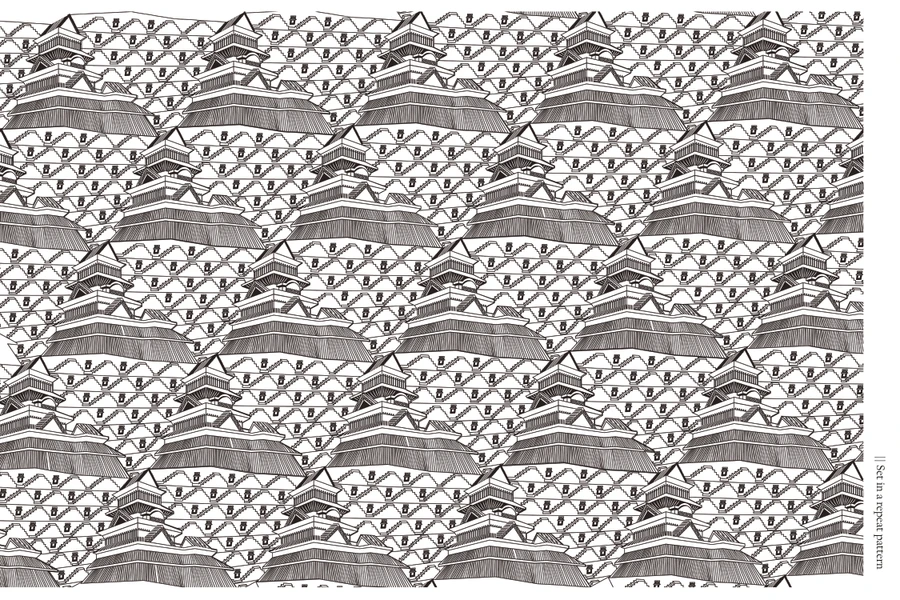 Block print set in a repeat pattern