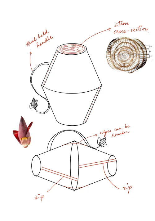 Design sketch — hand-held handle with cross-section detail