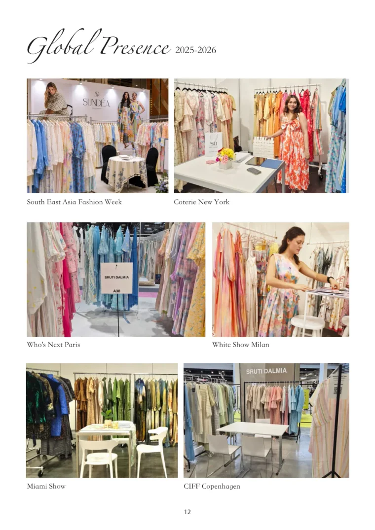 SUNDÉA Brand Book page: Global Presence with photos from trade shows