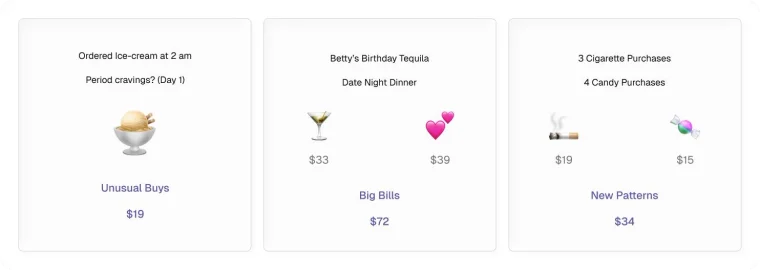 Money story cards: unusual buys, big bills and new patterns
