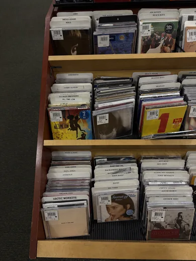 Shelves of records in a shop