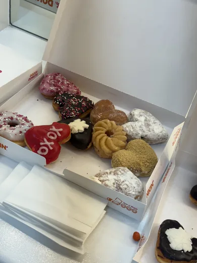 A box of decorated doughnuts