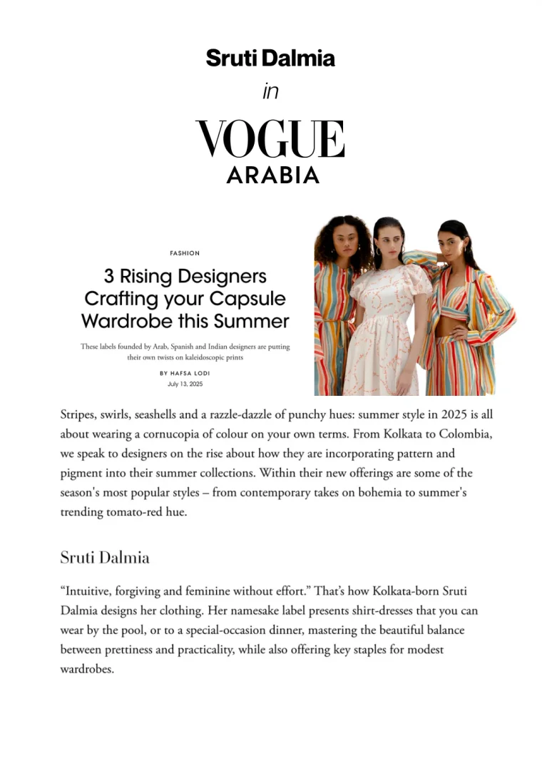 Press clip: Vogue Arabia, 3 Rising Designers Crafting Your Capsule Wardrobe