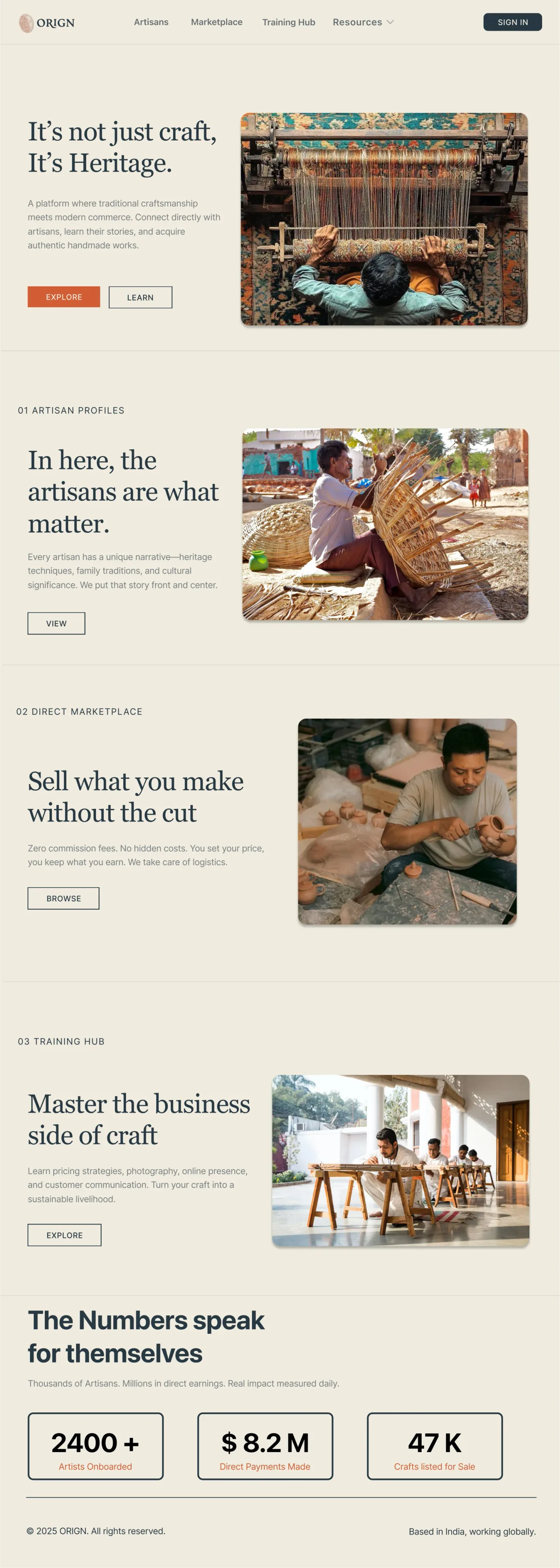 ORIGN landing page: It's not just craft, it's heritage