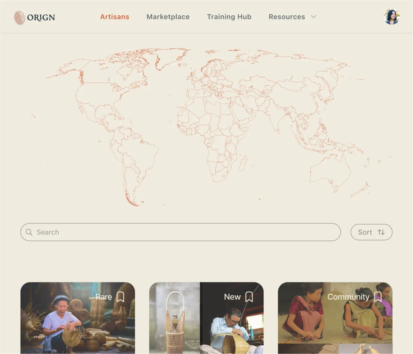World map for discovering artisans by region