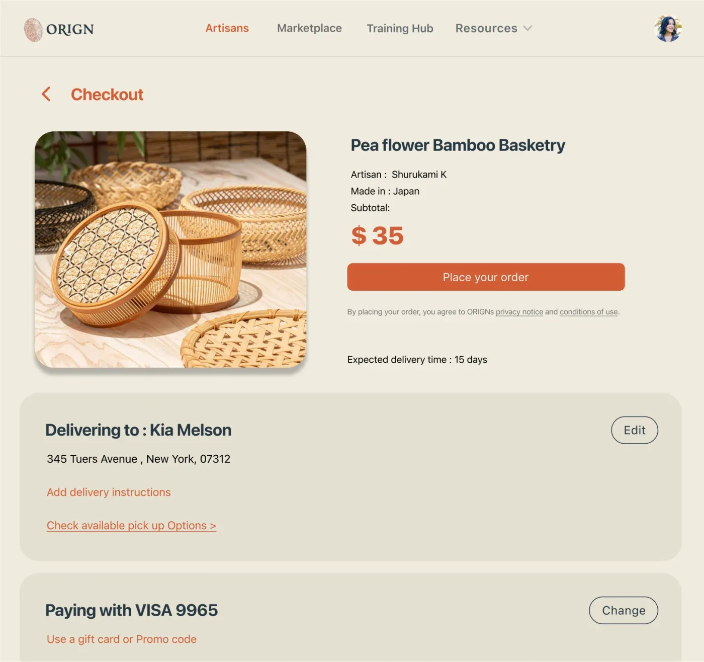 Checkout page